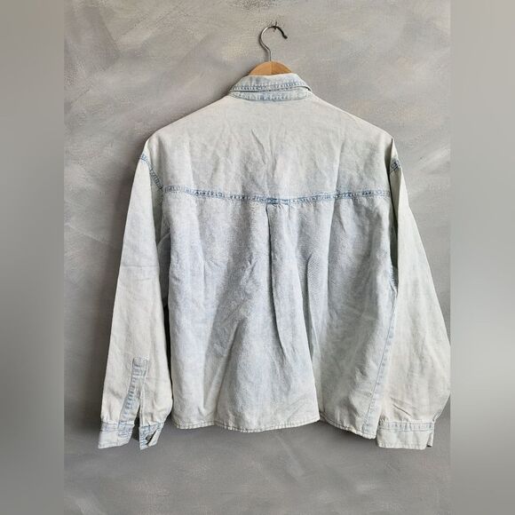 Vintage Jordache Light Acid Wash Denim 3D Bow Button Down Top Sz L - Picture 8 of 11